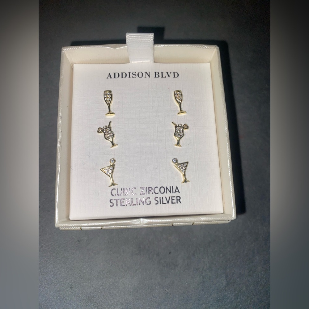 BNIB Addison Blvd 3 pair of Adult Drink Glass Stud Earrings